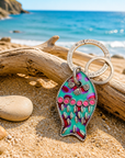 GAS BIJOUX - PORTE CLEFS NEMO - ÉMAIL BLEU - ROUGE - MAUBE ET PERLES ROSES