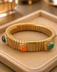 GAS BIJOUX - BRACELET STRADA MOYEN MODELE DORÉ - CORNALINE ET TURQUOISE AFRICAINE