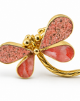 GAS BIJOUX - BAGUE LIBELLULA DORÉE - RHONODITE ET QUARTZ ROSE - AJUSTABLE