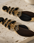 GAS BIJOUX - BOUCLES D'OREILLES CABARET METAL DORÉ - PLUMES NOIRE ET MARRON