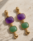 GAS BIJOUX - BOUCLES D'OREILLES SILENE PETITS MODELES DORÉES - AMAZONITE ET AMÉTHYSTE