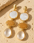 GAS BIJOUX - BOUCLES D'OREILLES SILENE 3 RANGS GRAND MODELE - NACRE BLANCHE, BOIS ET QUARTZ