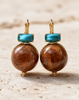 GAS BIJOUX - BOUCLES D'OREILLES DECALCIA DORÉES - MARRON ET CRISTAUX TURQUOISE