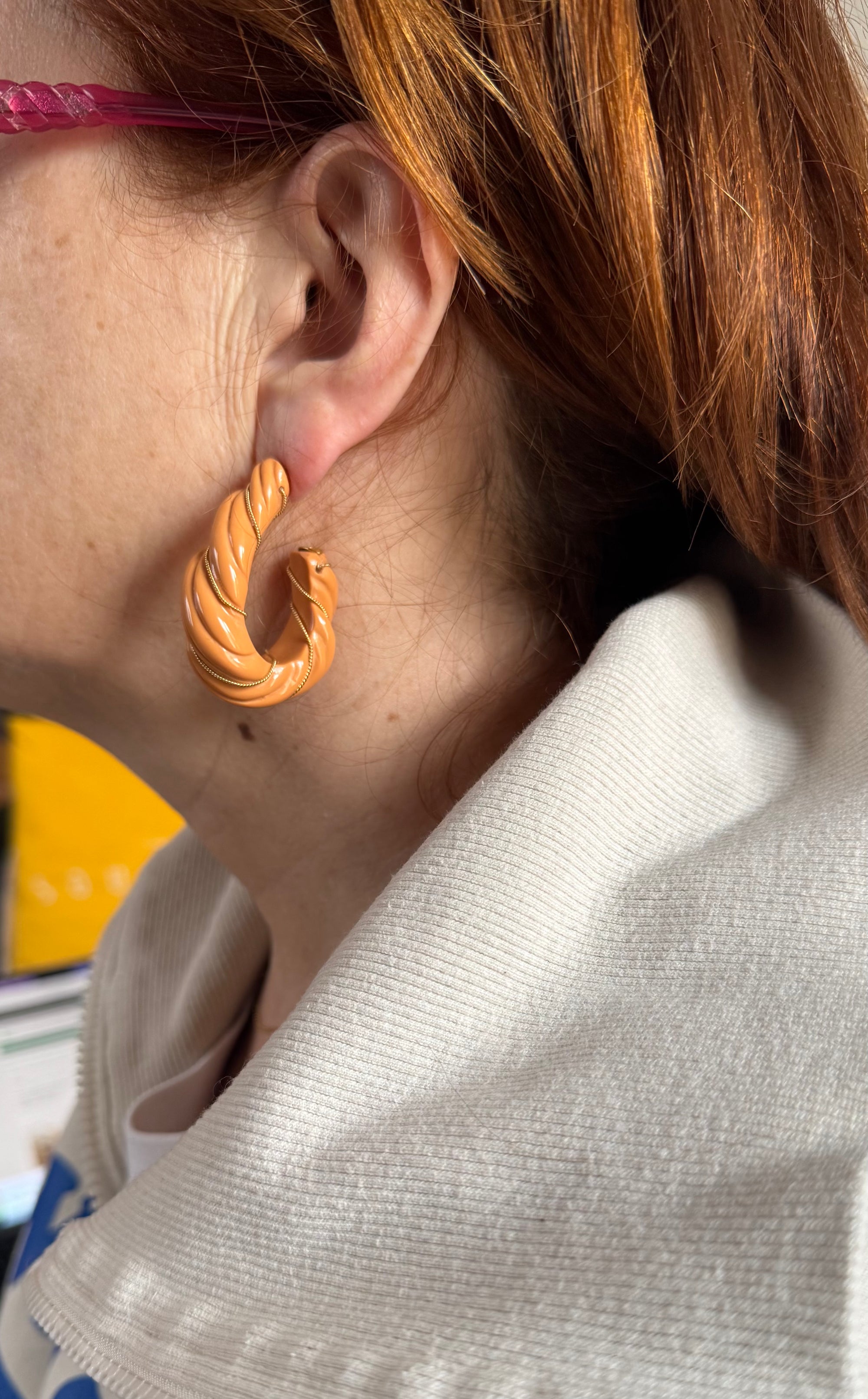 GAS BIJOUX - Boucles d'oreilles MELTE en acétate caramel PIECE UNIQUE