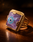 GAS BIJOUX - BAGUE ARTY CHEVALIERE DOREE - AMETHYSTE ET OEIL DE NAZAR - TAILLE L
