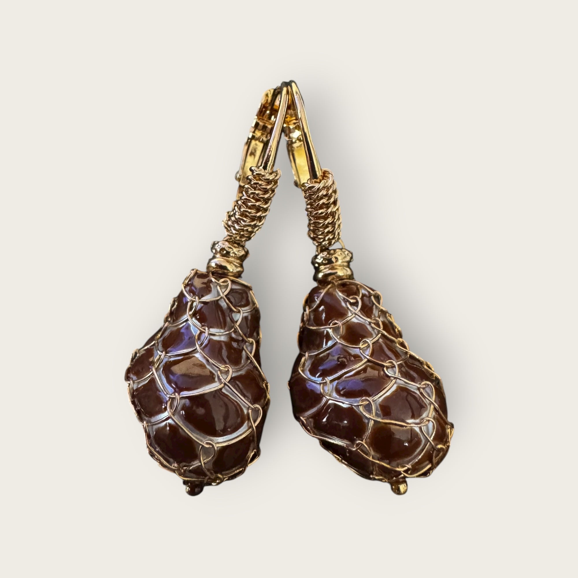GAS BIJOUX - Boucles d’oreilles TAO BIWA émail marron dorées à l’or fin
