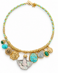 GAS BIJOUX - COLLIER BELLAGIO MÉTAL DORÉ - CORDON DORÉ, TURQUOISE ET ANIS