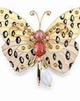 GAS BIJOUX - BROCHE BUTTERFLY DORÉE - ÉMAIL JAUNE ET BEIGE