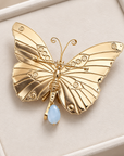 GAS BIJOUX - BROCHE BUTTERFLY DORÉE - ÉMAIL JAUNE ET BEIGE