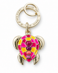 GAS BIJOUX - PORTE CLES TORTUE DOREE - ÉMAIL ROSE FLUO ET JAUNE