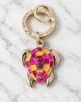 GAS BIJOUX - PORTE CLES TORTUE DOREE - ÉMAIL ROSE FLUO ET JAUNE