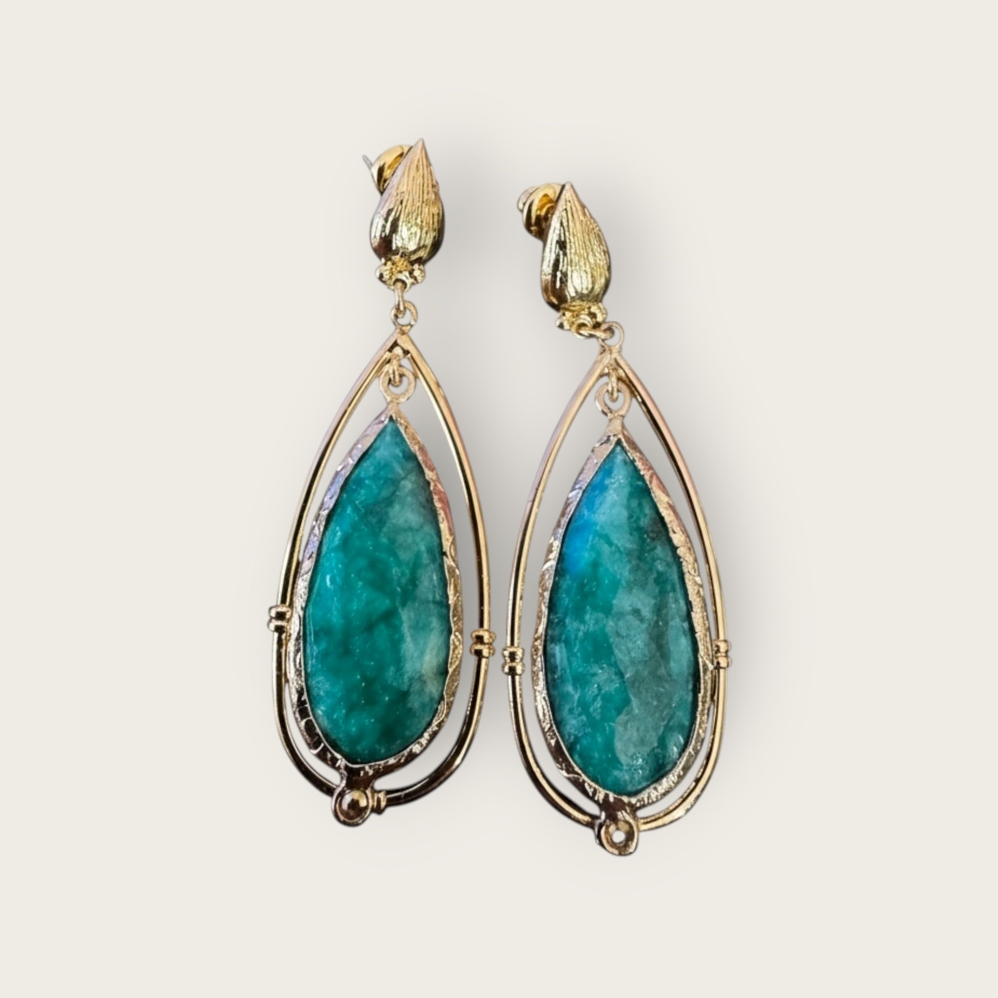 GAS BIJOUX - Boucles d’oreilles SERTI CAGE grand modèle dorées à l’or fin - Agate verte