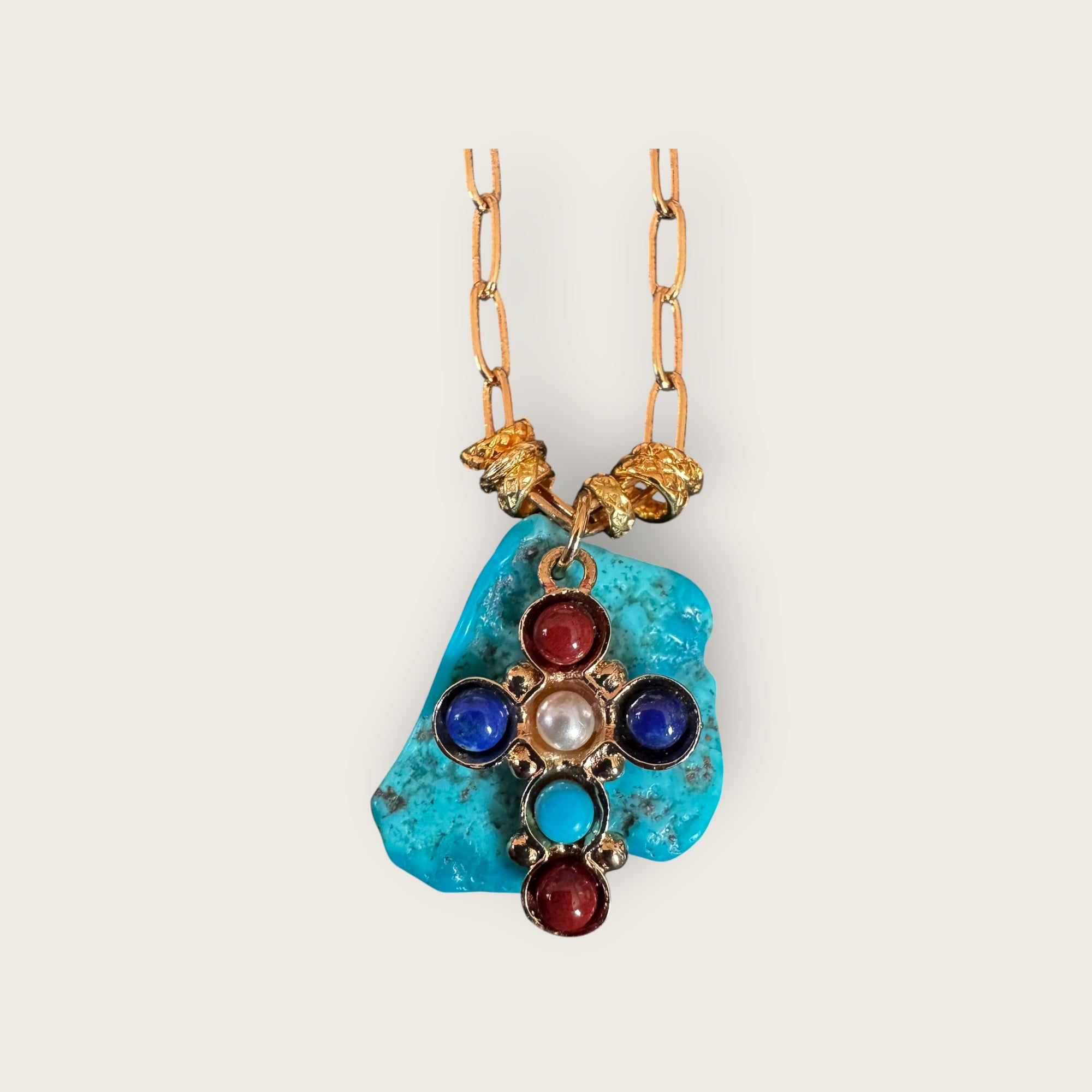 GAS BIJOUX - Collier BELLAVITA - Pierre de turquoise avec croix CRUZITA - Pièce unique