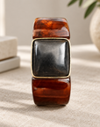 GAS BIJOUX - BRACELET ARTY ACÉTATE DORÉ - ACETATE MARBRE MARRON - AGATE NOIRE