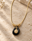 GAS BIJOUX - COLLIER GALET TREFLE DORÉ - ONYX NOIR