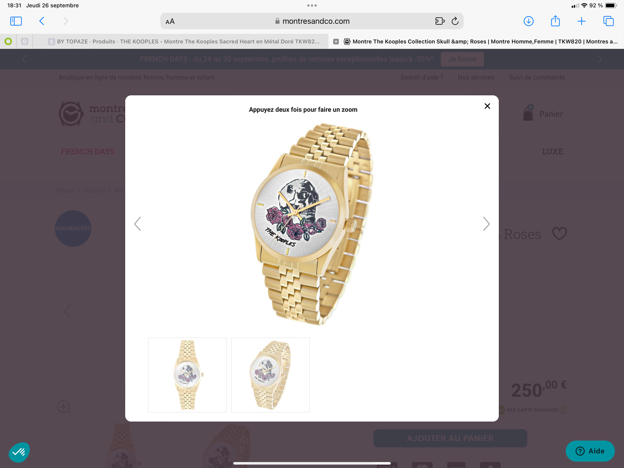 THE KOOPLES - Montre The Kooples Skull & Roses en Métal Doré TKW820