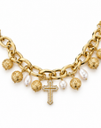 JORGINA - BRACLEET DORÉ AVEC CHARMS CROIX - BOULES DORÉES ET PERLES D'EAU DOUCE