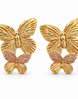JORGINA - BOUCLES D'OREILLES PAPILLON DOUBLE DORÉES AVEC PAILLETTES - 3 VERSIONS