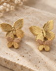 JORGINA - BOUCLES D'OREILLES PAPILLON DOUBLE DORÉES AVEC PAILLETTES - 3 VERSIONS