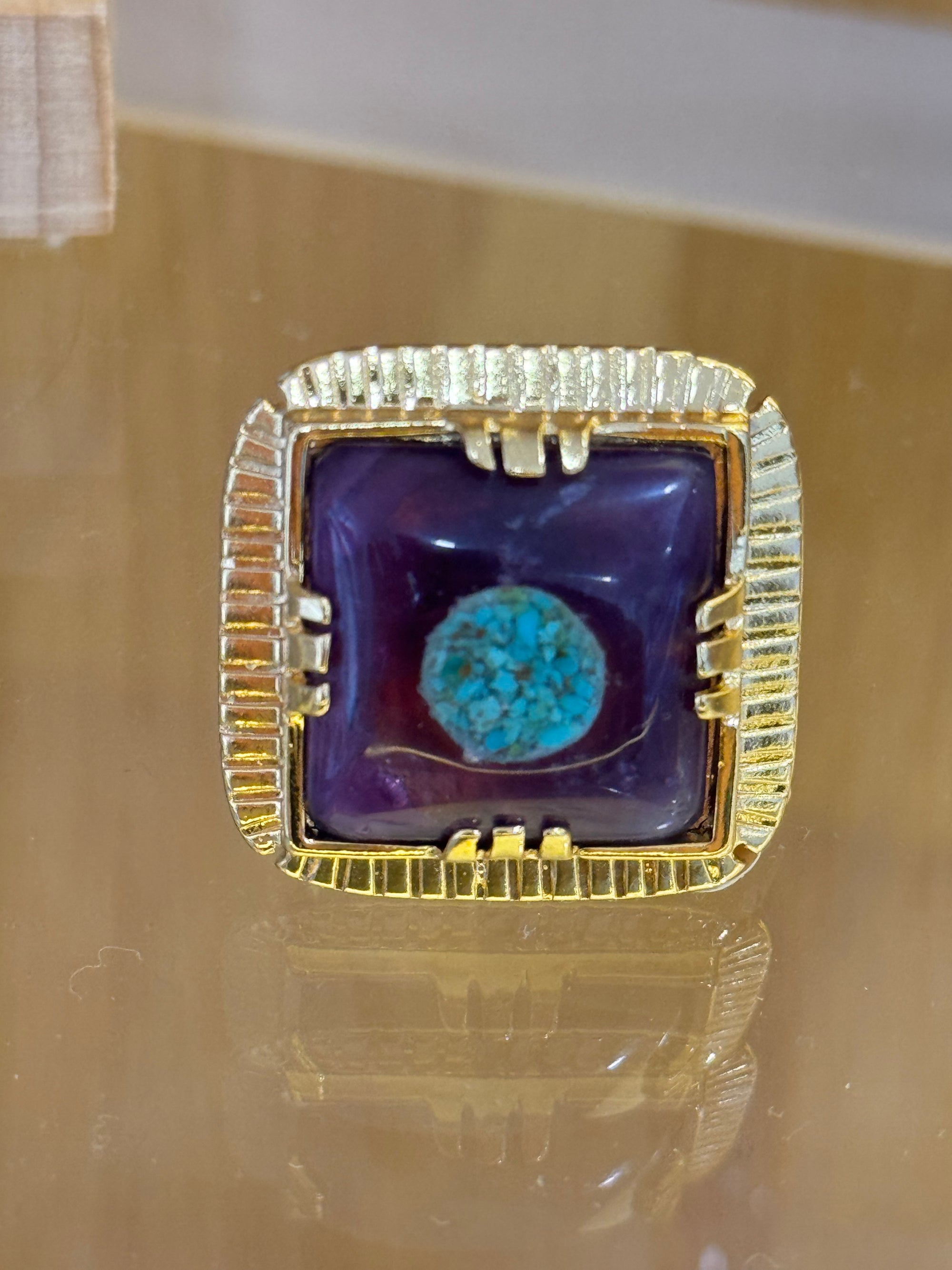 GAS BIJOUX - Bague ARTY chevalière dorée à l'or fin - Améthyste Taille L