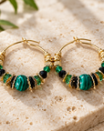 GAS BIJOUX - BOUCLES D'OREILLES CREOLES DORÉES - TONS DE VERTS