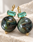 GAS BIJOUX - BOUCLES D'OREILLES DECALCIA DORÉES - KAKI CRISTAL VERT MENTHE