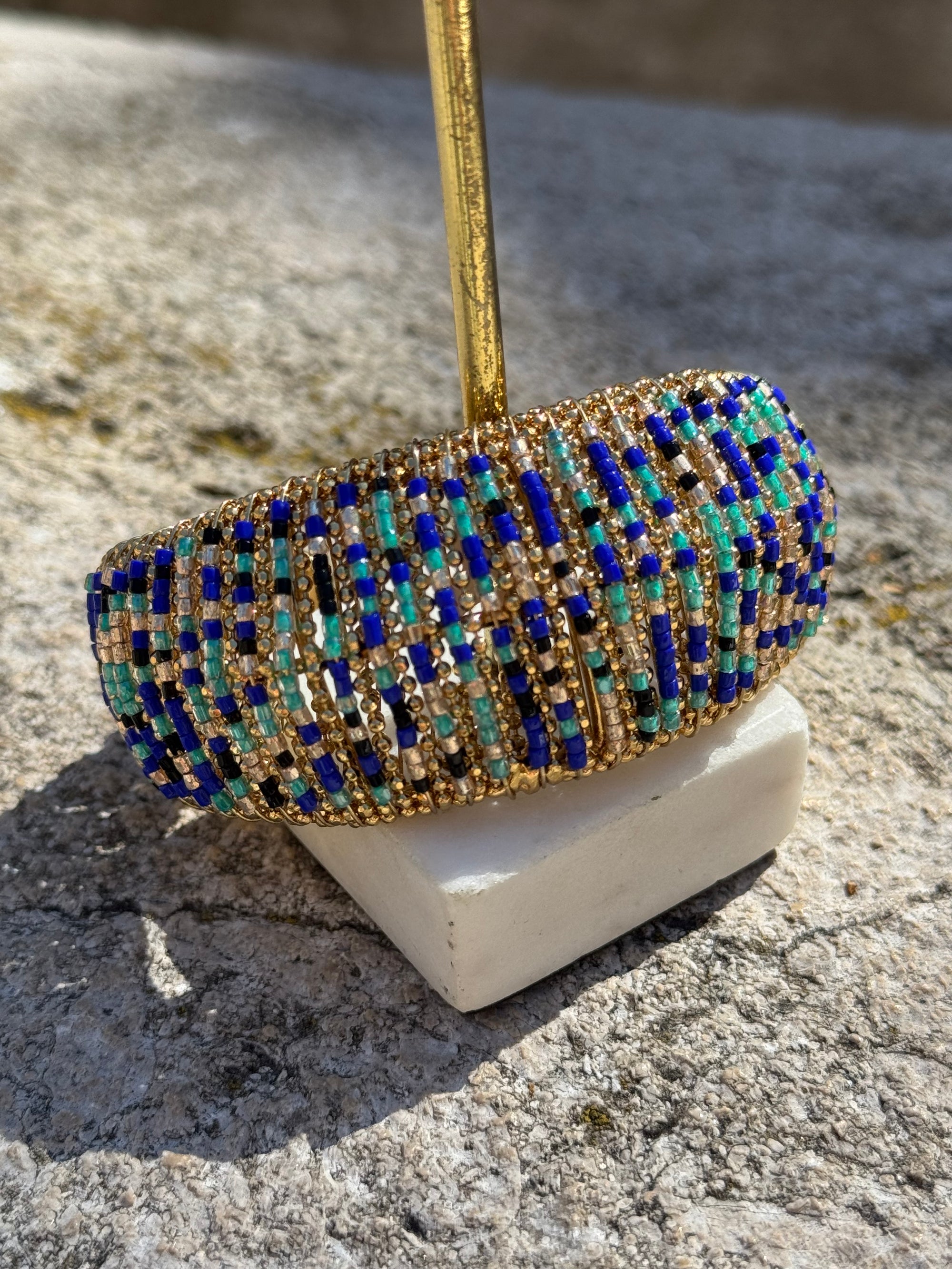 GAS BIJOUX - Manchette IZZIA camaieu de bleu dorée à l'or fin