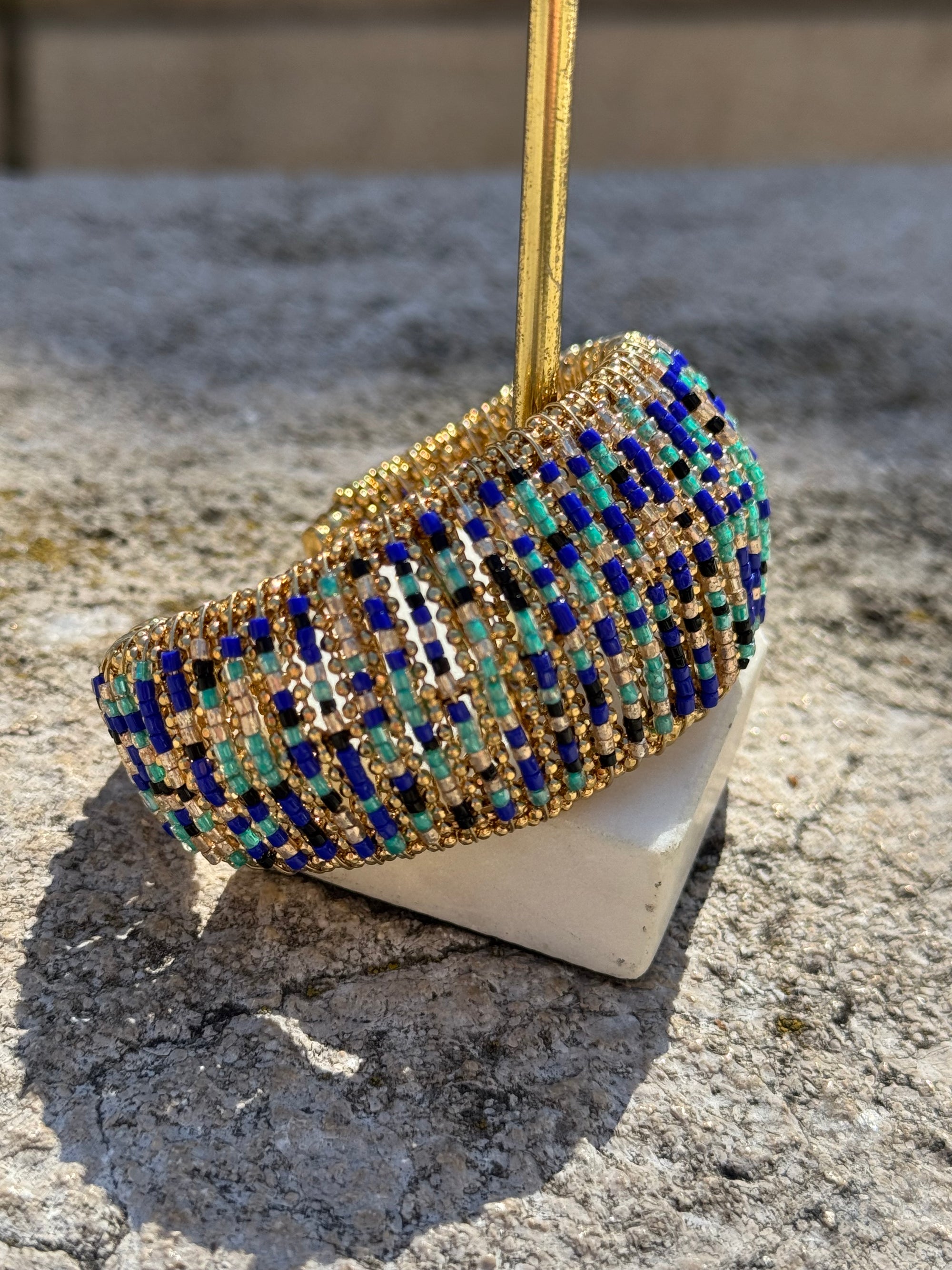 GAS BIJOUX - Manchette IZZIA camaieu de bleu dorée à l'or fin