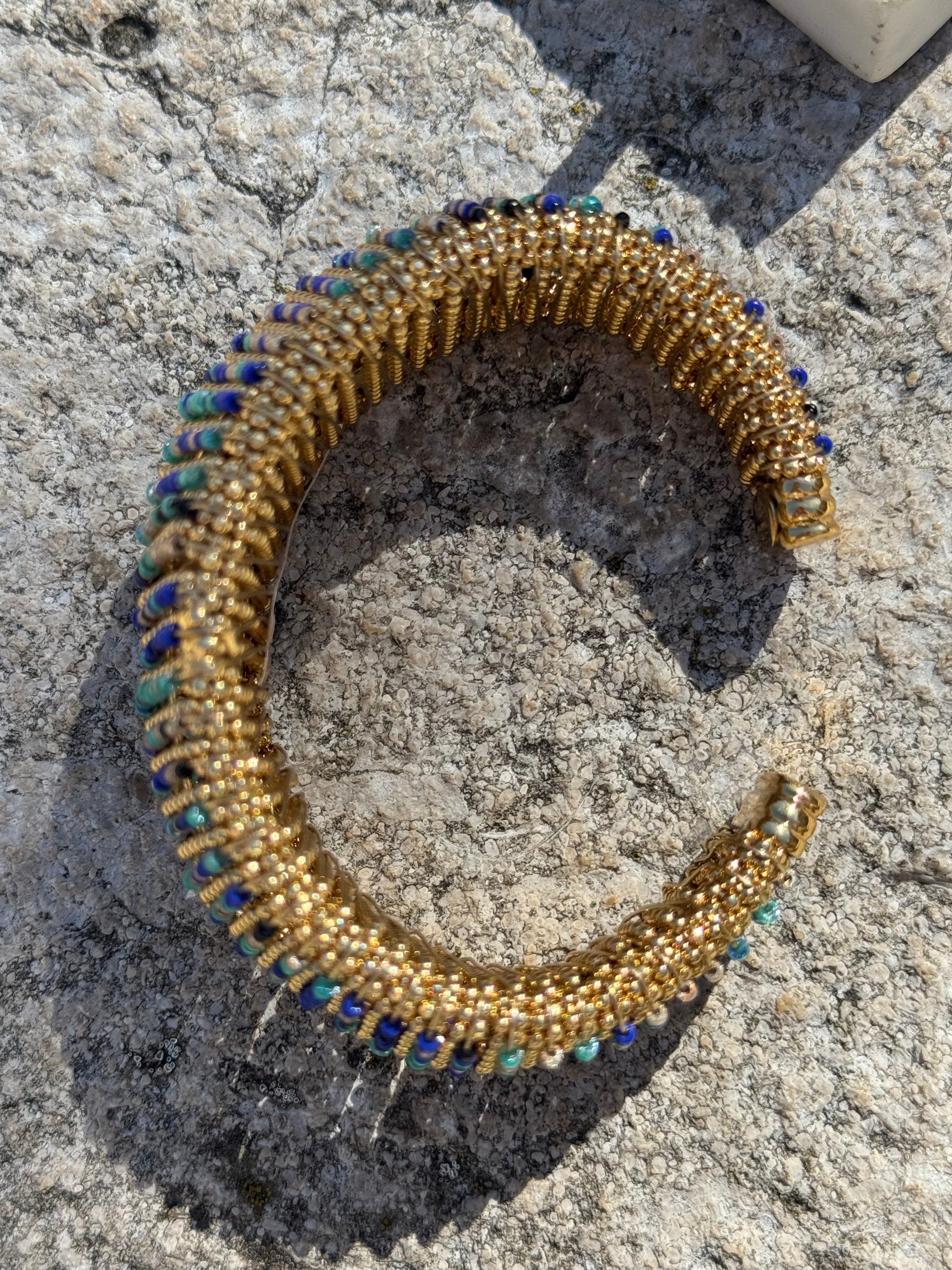GAS BIJOUX - Manchette IZZIA camaieu de bleu dorée à l'or fin