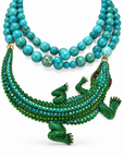 COLLECTION TOPAZE - COLLIER XXL TURQUOISE ET CROCODILE EN CRISTAUX VERTS