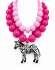 COLLECTION TOPAZE - COLLIER XXL GROSSES PERLES ROSES ET PENDENTIF ZEBRE