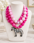 COLLECTION TOPAZE - COLLIER XXL GROSSES PERLES ROSES ET PENDENTIF ZEBRE