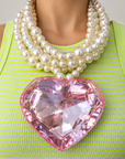 COLLECTION TOPAZE - COLLIER XXL PERLES ET BIG COEUR ACÉTATE FACETTÉ ROSE PALE