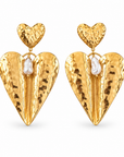 JORGINA - BOUCLES D'OREILLES COEUR DORÉES ET PERLE D'EAU DOUCE