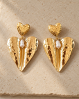 JORGINA - BOUCLES D'OREILLES COEUR DORÉES ET PERLE D'EAU DOUCE