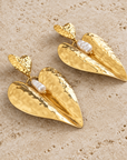 JORGINA - BOUCLES D'OREILLES COEUR DORÉES ET PERLE D'EAU DOUCE