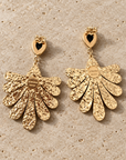 JORGINA - BOUCLES D'OREILLES DORÉES FORME FEUILLES AVEC CABOCHON CRISTAL NOIR