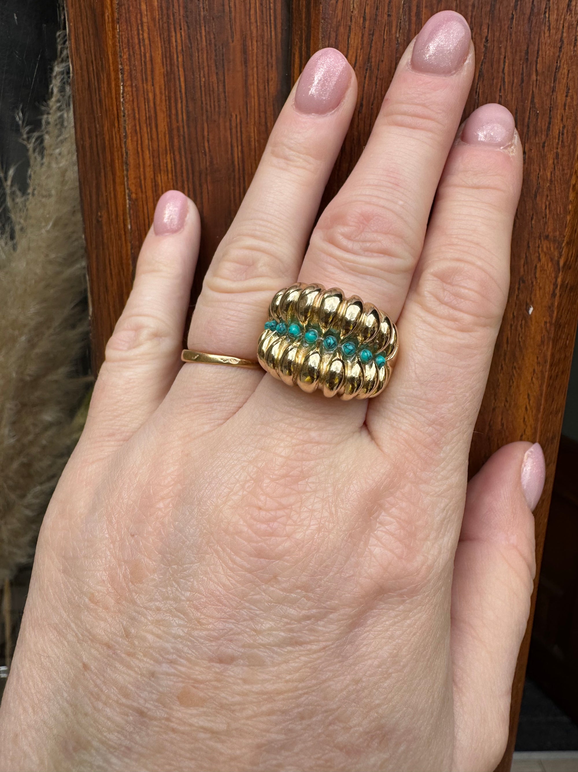 GAS BIJOUX - Bague TIKI BIS dorée à l'or fin et turquoise TAILLE 3