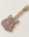 GAS BIJOUX - BROCHE GUITARE CRISTAUX BLANCS ET NOIRS - MÉTAL DORÉ