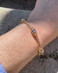 GAS BIJOUX - Bracelet jonc TORSADE 3 strass bleu marine petit modèle dorée à l'or fin