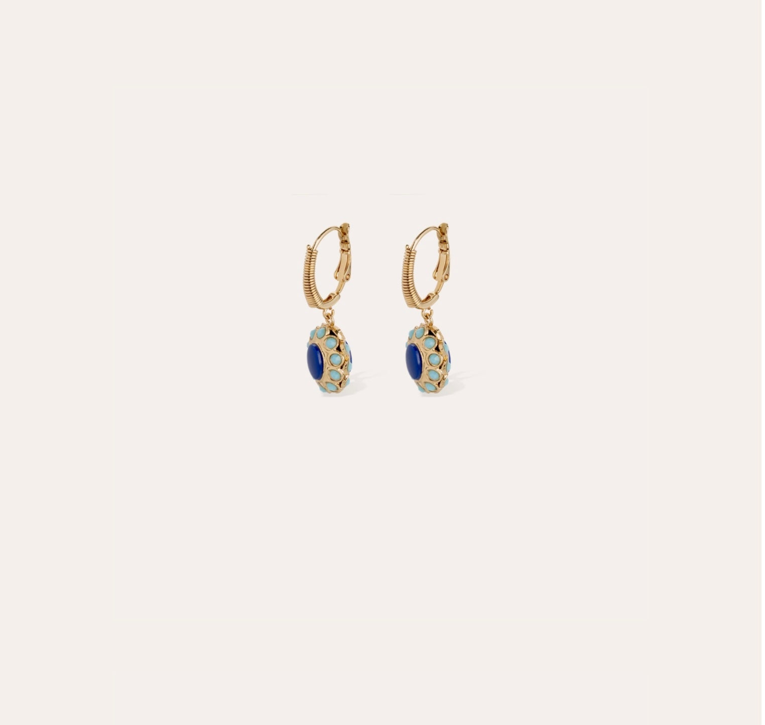 GAS BIJOUX - Boucles d’oreilles TAO SPLASH dorées à l’or fin - Lapis et turquoise