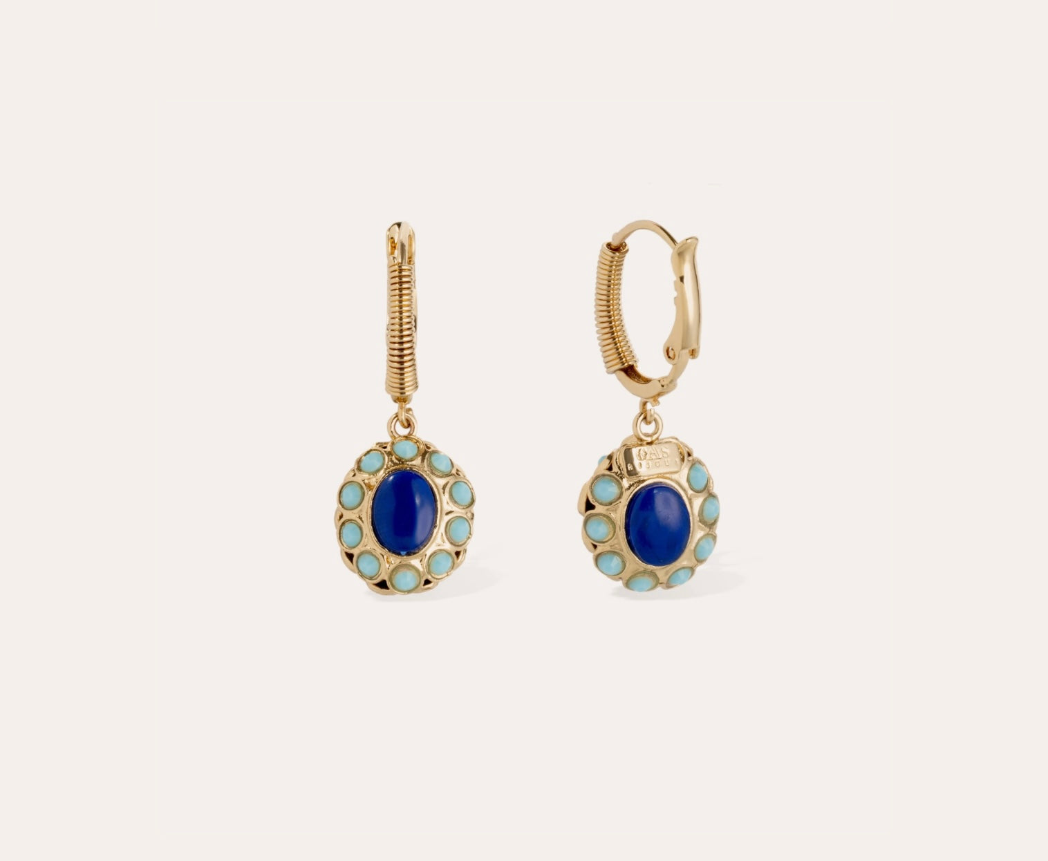 GAS BIJOUX - Boucles d’oreilles TAO SPLASH dorées à l’or fin - Lapis et turquoise