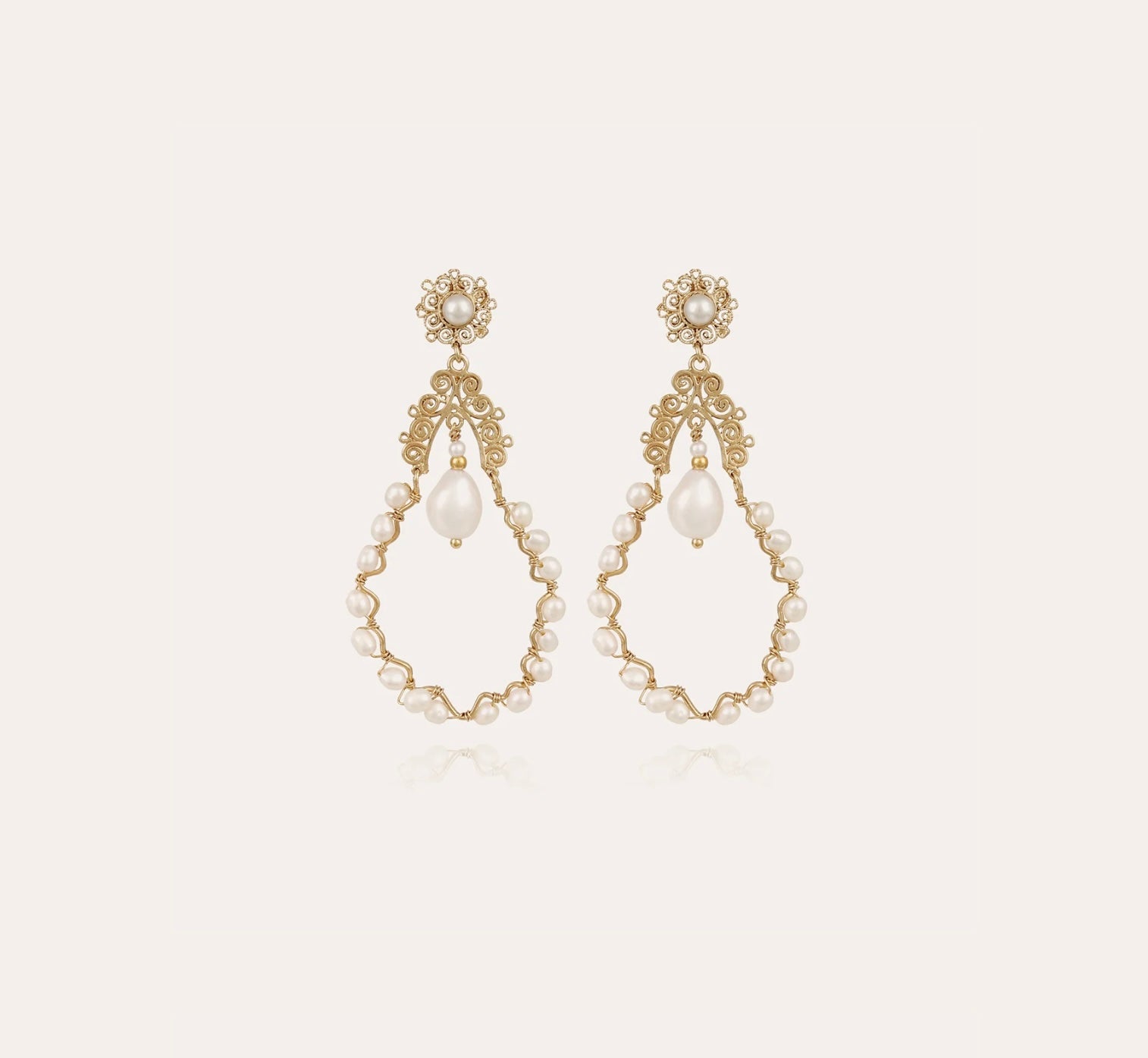 GAS BIJOUX - Boucles d’oreilles NUBIA dorées- Nacré blanche et métal doré à l’or fin