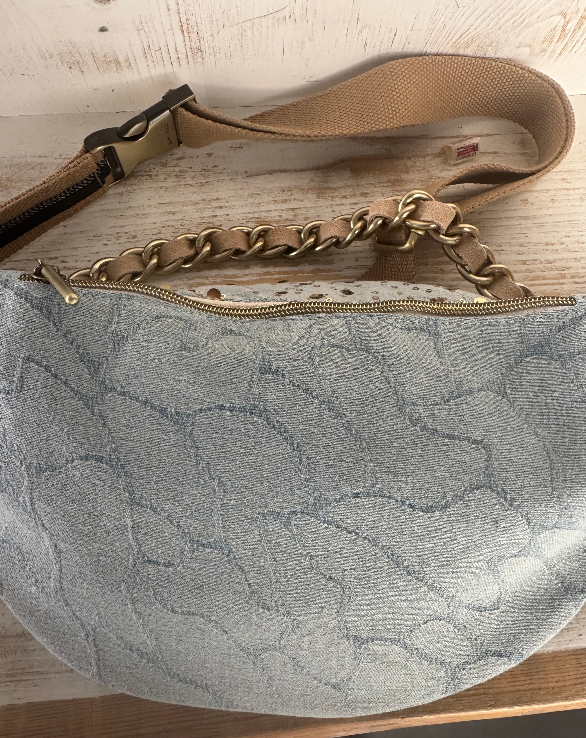 MILA LOUISE - Sac banane PETRA M JN - cuir beige et jean bleu clair