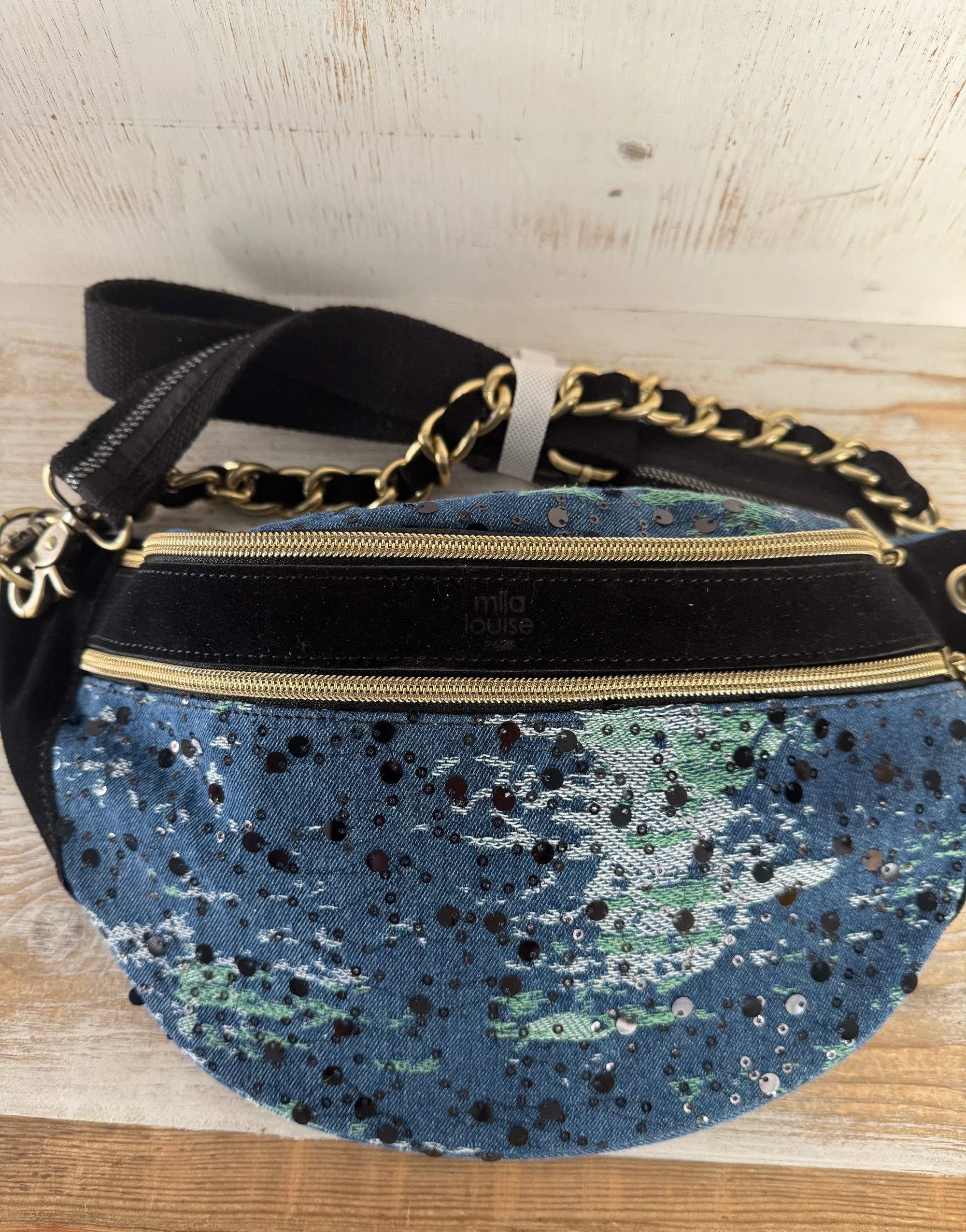 MILA LOUISE - Sac banane PETRA M JN - cuir noir et jean bleu fonce