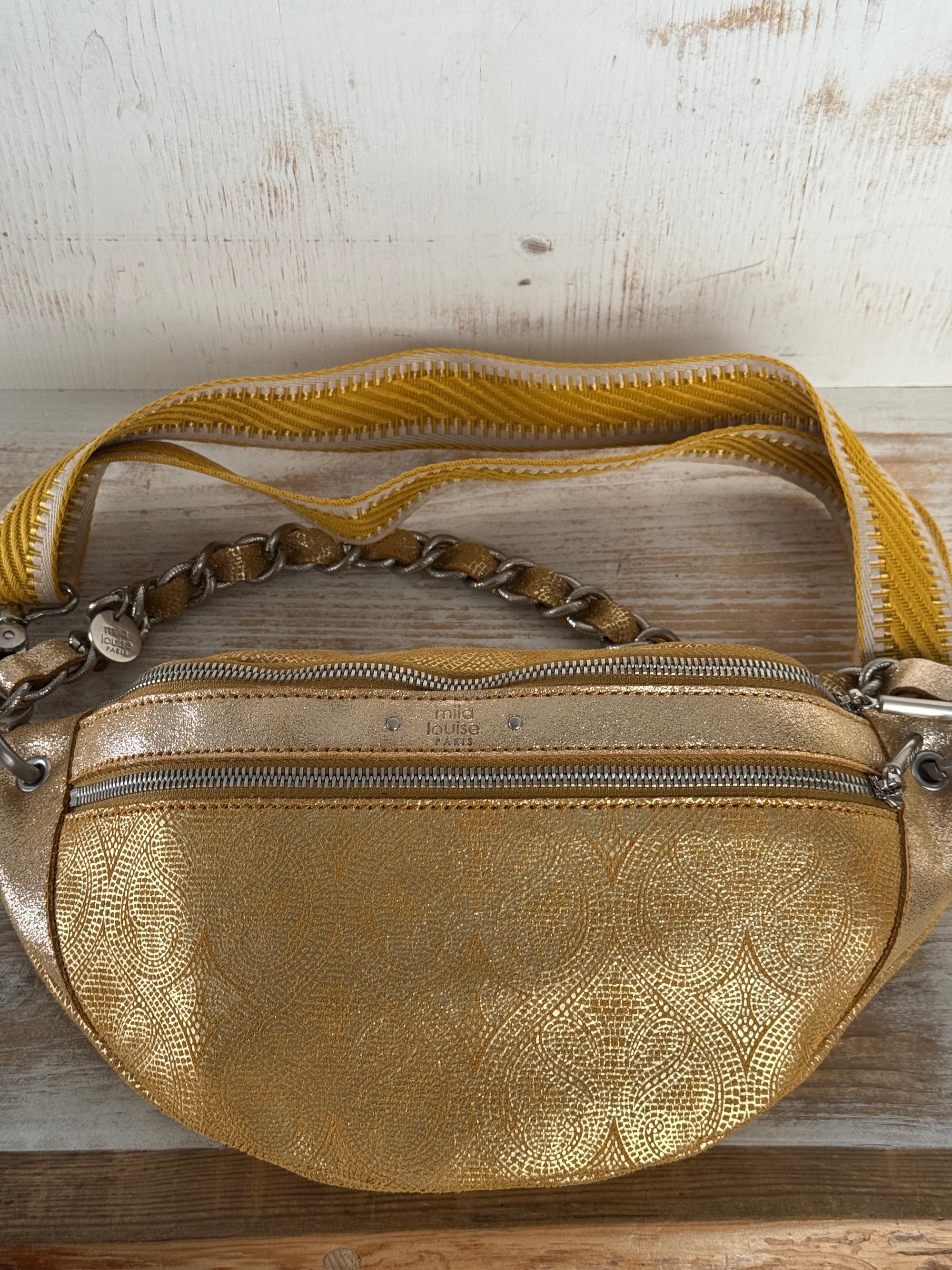 MILA LOUISE - Sac banane PETRA MX - Cuir avec motifs jaune