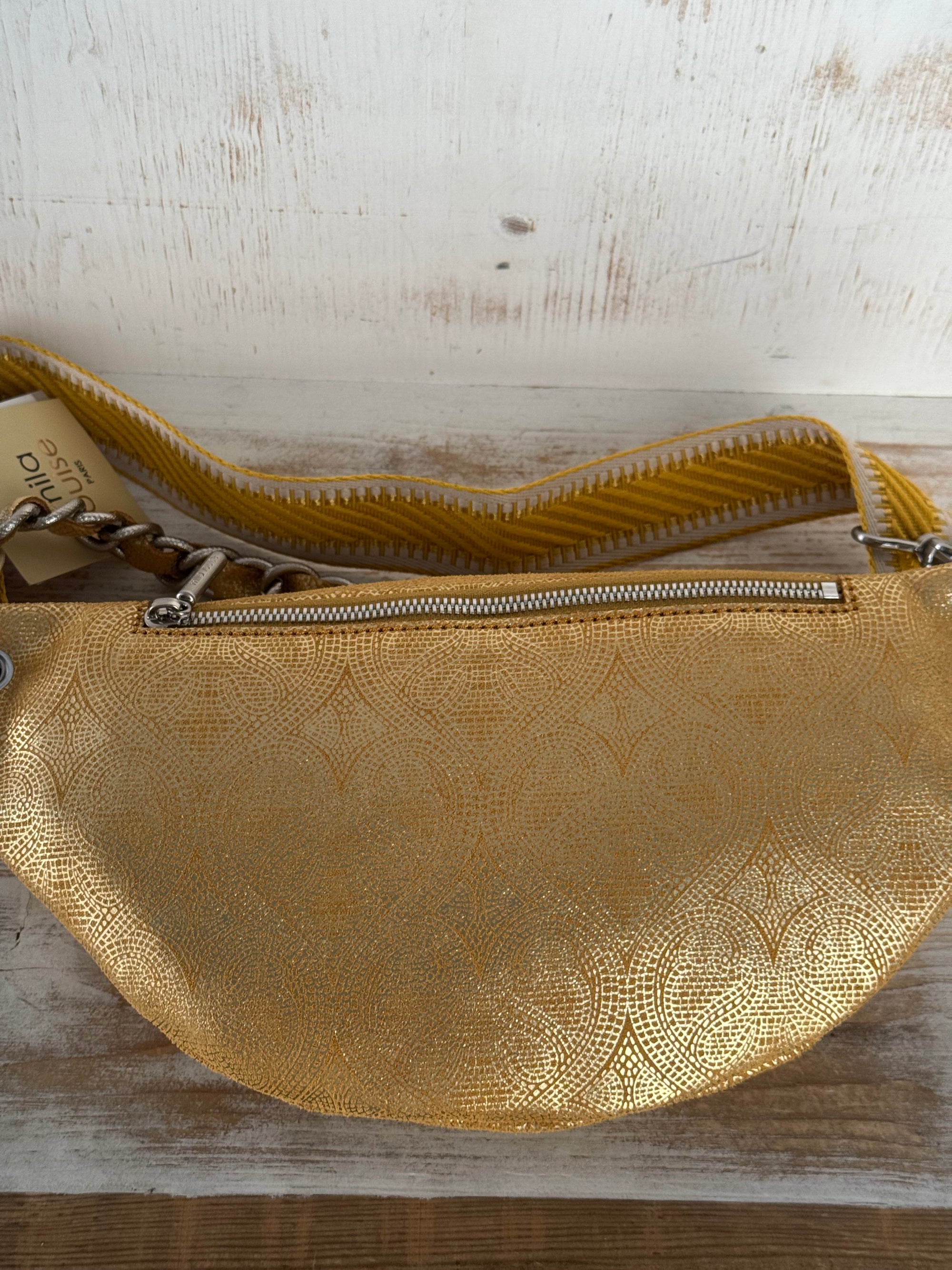 MILA LOUISE - Sac banane PETRA MX - Cuir avec motifs jaune