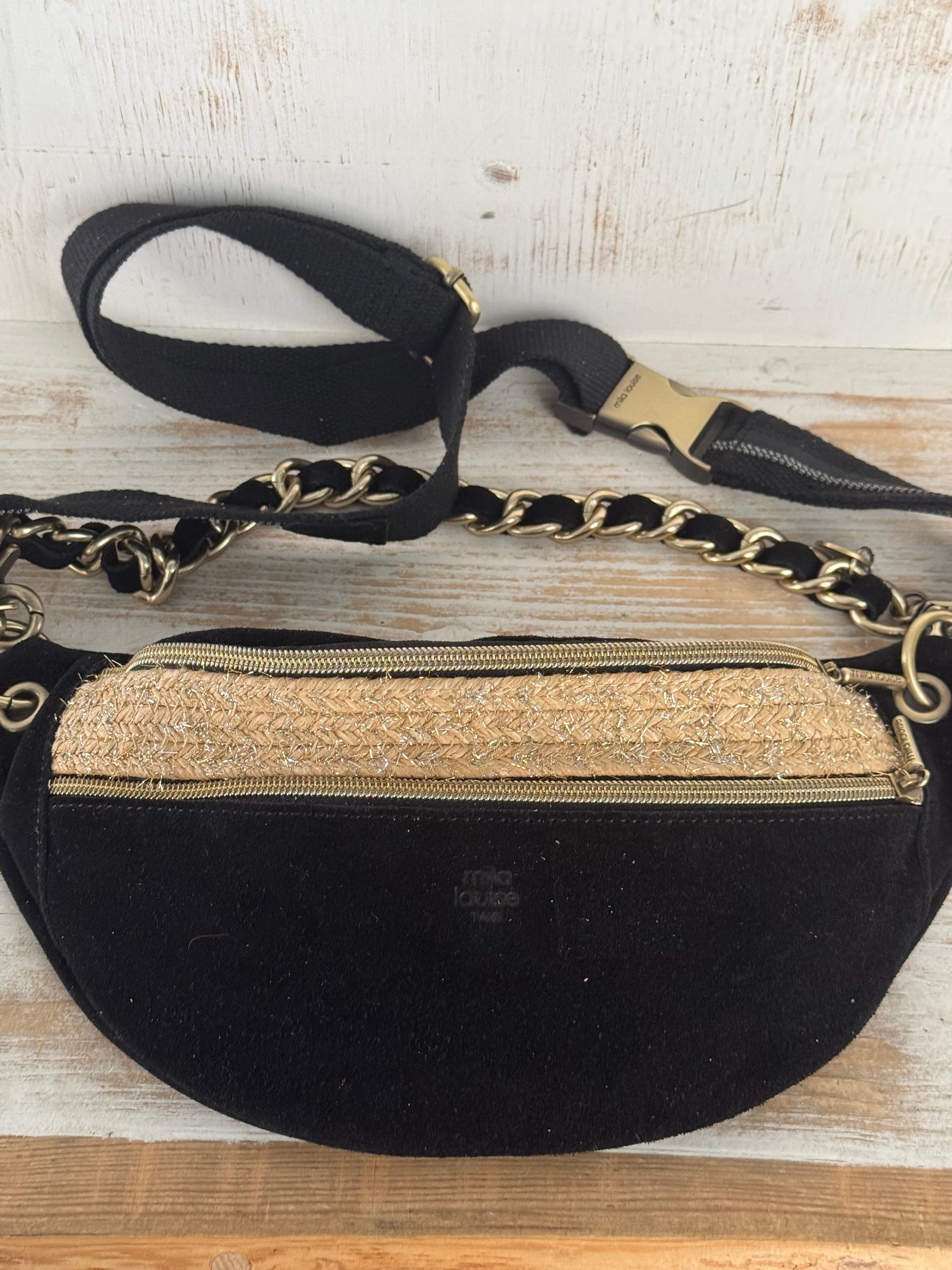 MILA LOUISE - Sac banane PETRA VI - croûte de cuir noir