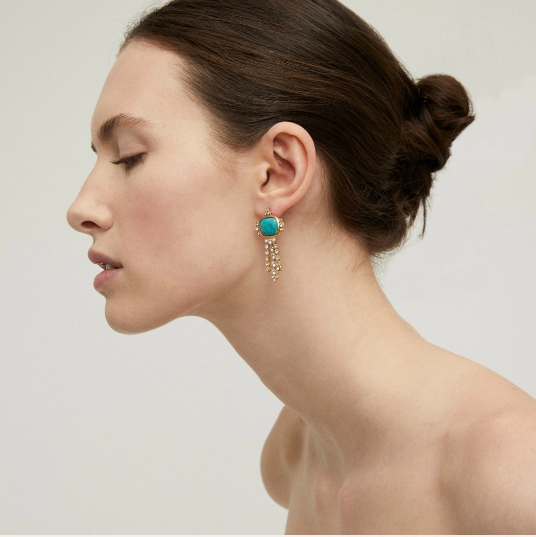 GAS BIJOUX - Boucles d’oreilles TİKİ dorées à l’or fin - Turquoise