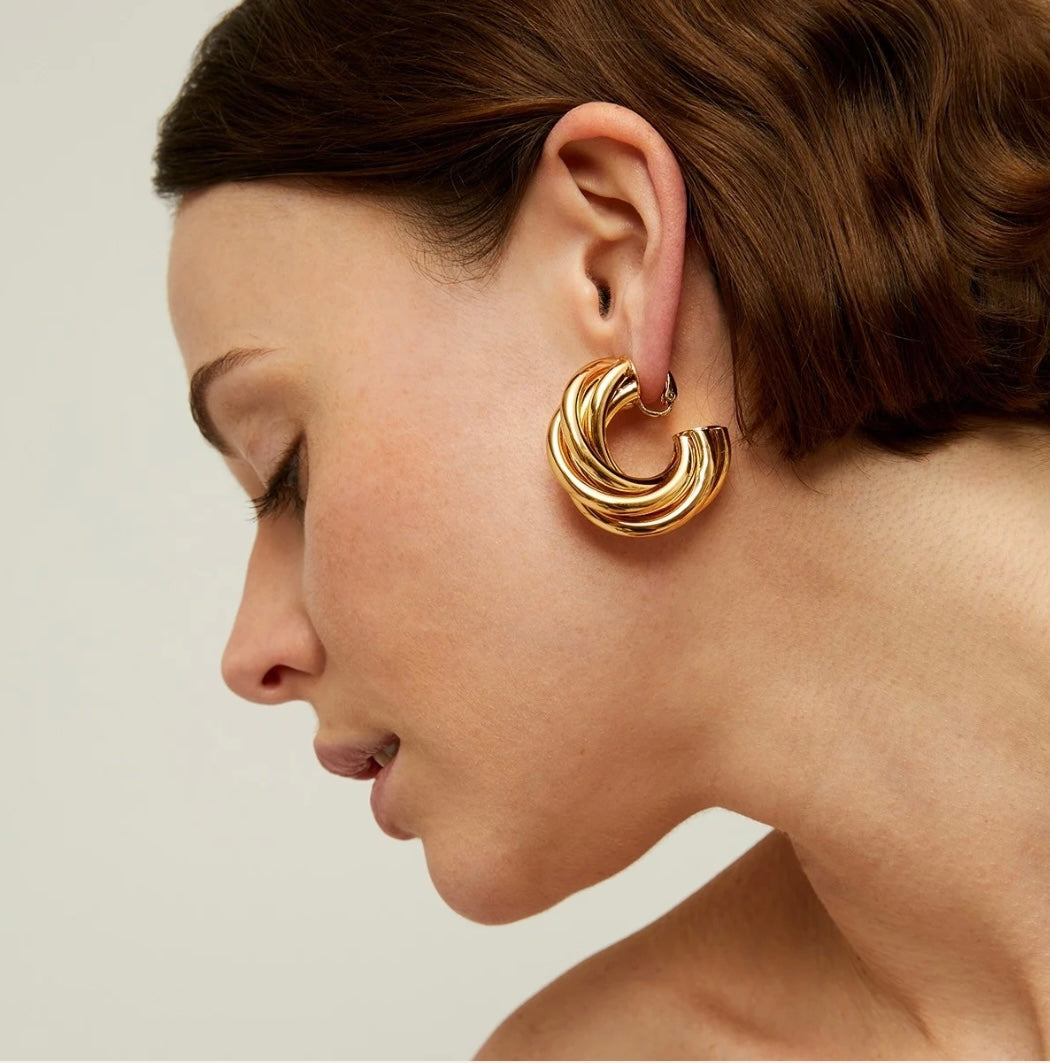 GAS BIJOUX - Boucles d’oreilles créoles ATIK moyen modèle dorées à l’or fin - Tiges droites